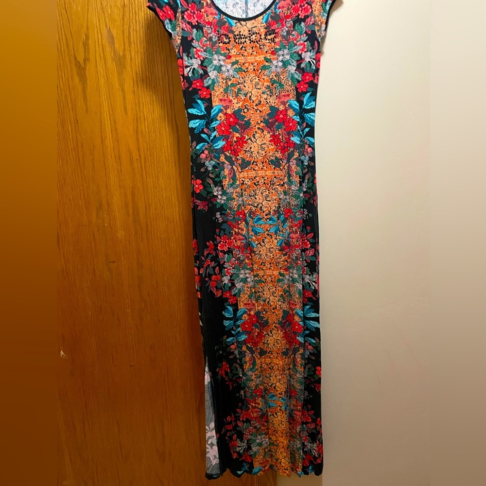 Bebe multicolor long dress size s bebe logo